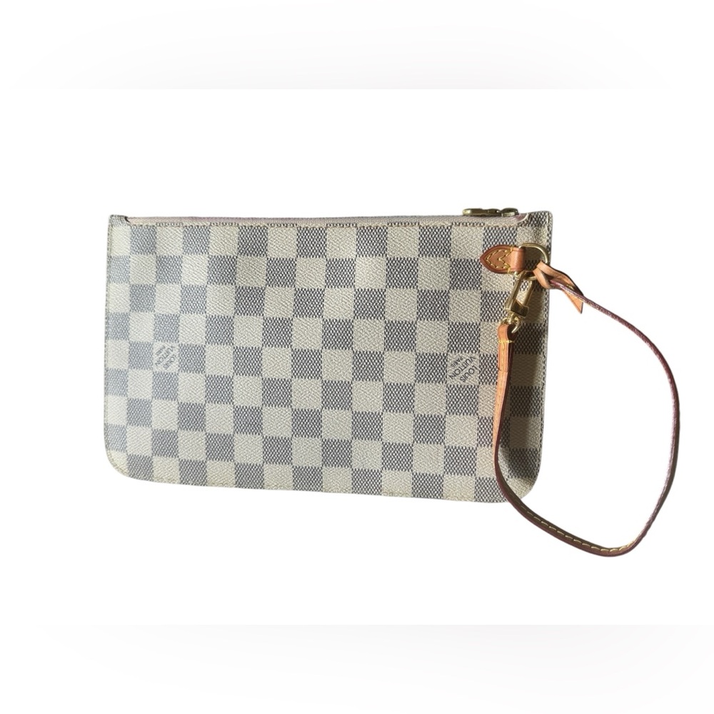 LOUIS VUITTON Damier Azur Canvas Neverfull Pochette Zippered Clutch Bag.